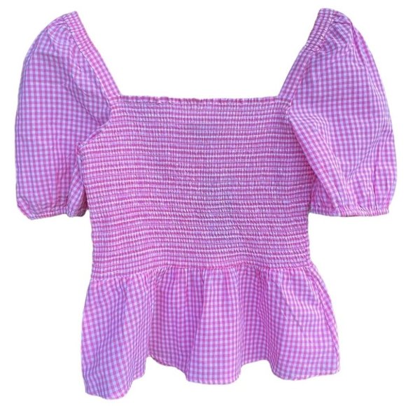NWT French Connection gingham Artina SS Smocked Top - Picture 2 of 8